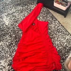 Red shein crisscross dress runched dress